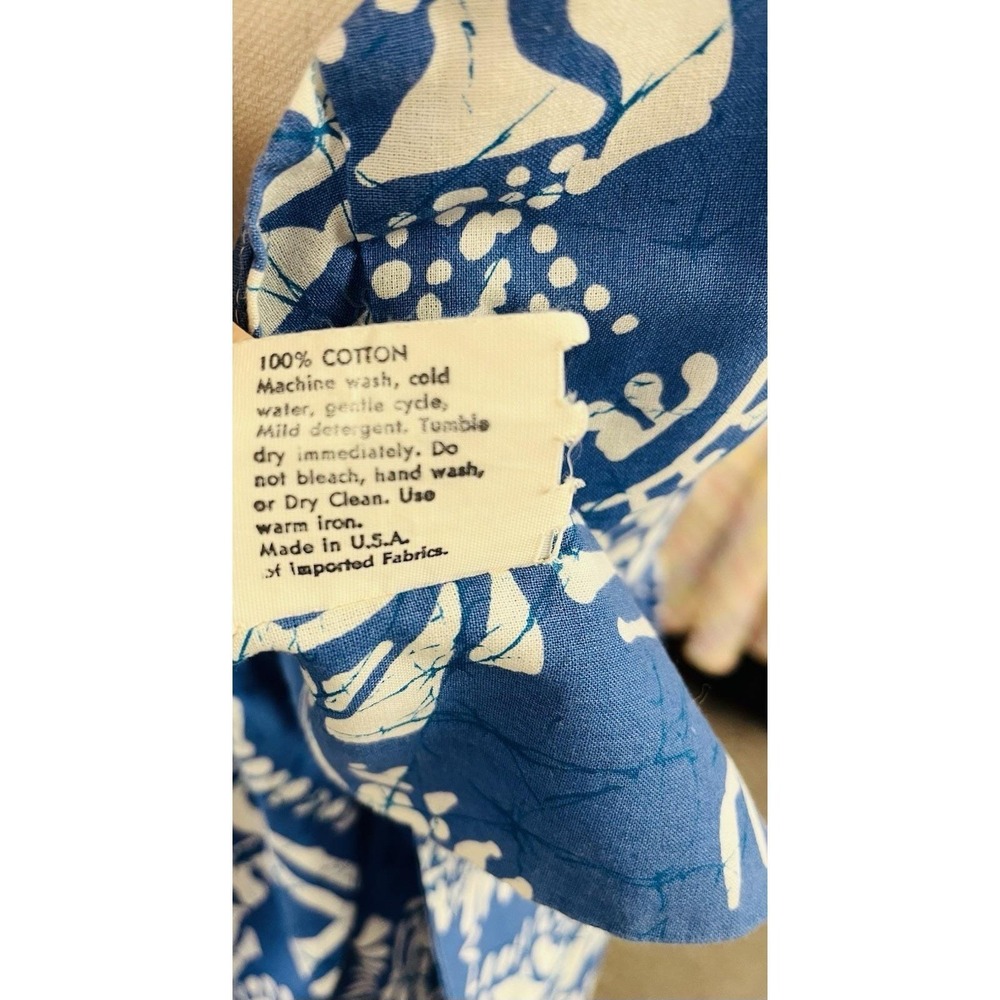 VTG Malia 6 Blue Floral Cotton Hawaiian Halter Dress Luau 60s 70s Tropical Beach - Picture 6 of 6
